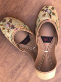Golden Hand-Embroidered Leather Khussa | Traditional Women’s Footwear by Zuruf