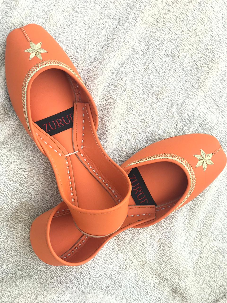 Orange Handmade Leather Khussa – Elegant & Comfortable Women’s Footwear by Zuruf